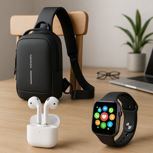🚀 Bolso Antirrobo + Audífonos 5 Pro + Reloj T500 — Tu día, en modo smart